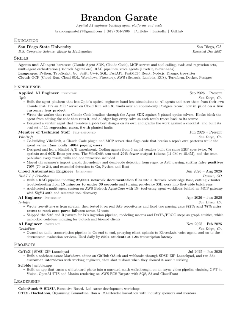 Brandon Garate&rsquo;s resume